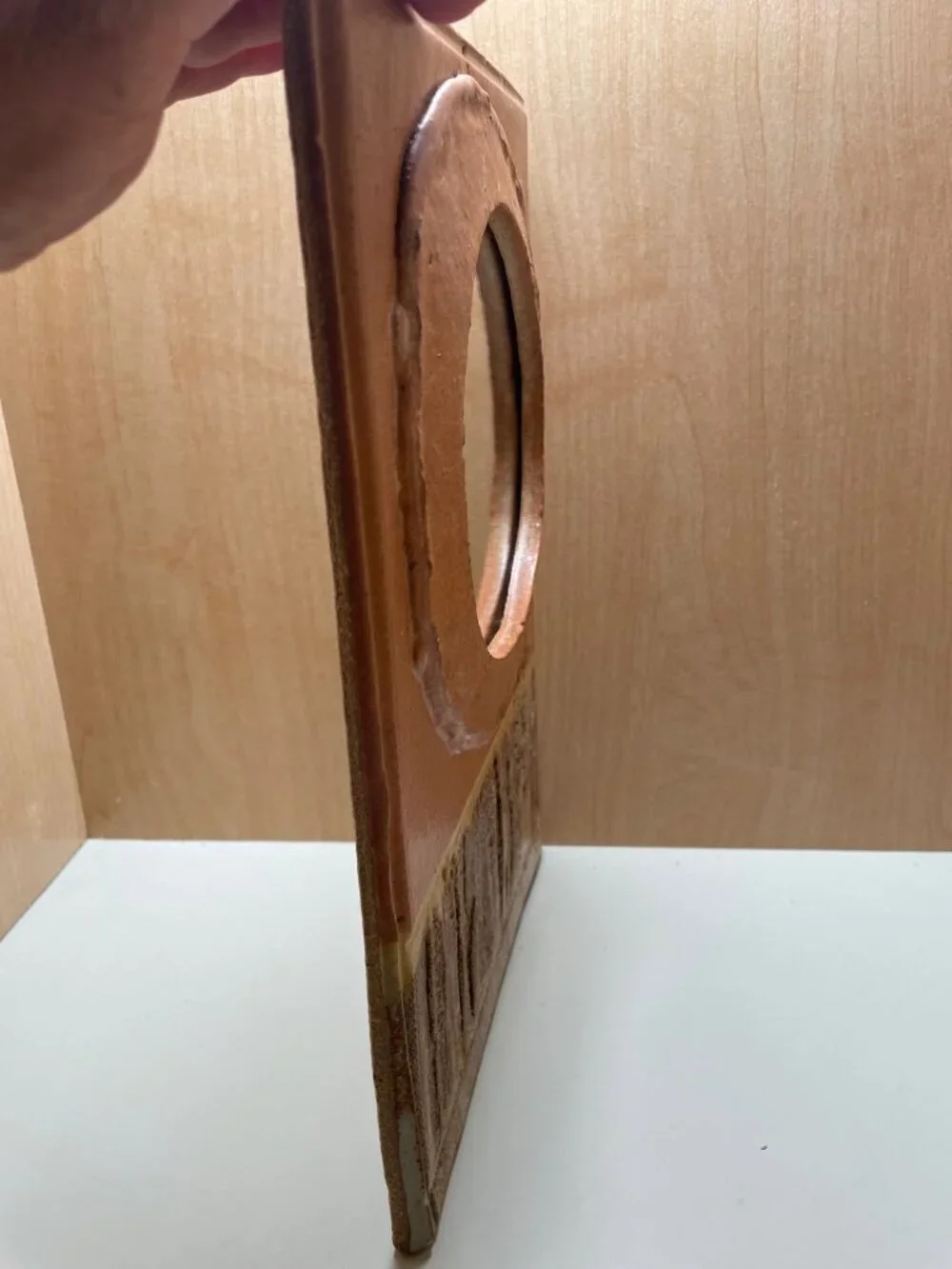 Unique Vintage Studio Pottery Wall Mirror by Artist Py Pottery Textured Ceramic